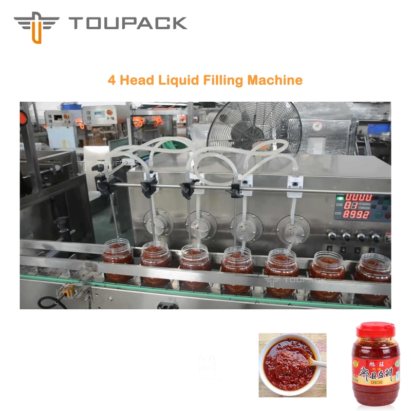 Máy đóng gói nước sốt PLC Máy làm đầy nước sốt đậu rộng dày Hệ thống làm đầy chất lỏng 4 đầu
