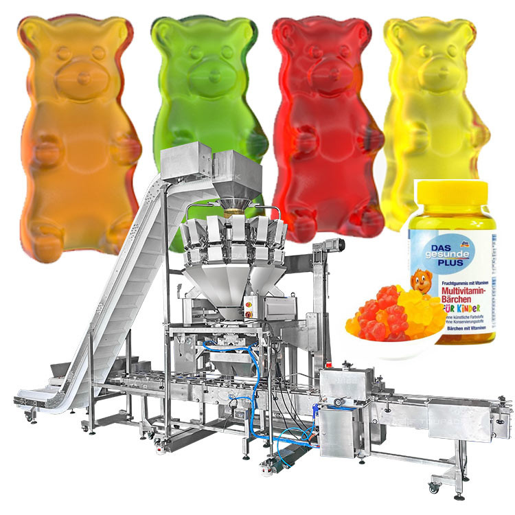 Chai tự động Can Jar Máy đóng gói Kẹo dẻo Đồ ăn nhẹ Trọng lượng thực phẩm và Máy đóng gói
