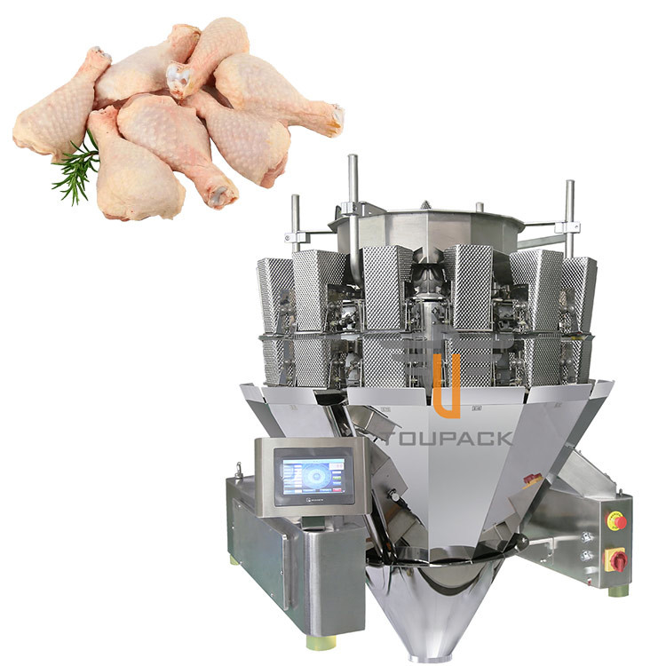 Cân kết hợp 14 đầu SS 10-500g Thịt tươi Chân gà Cân tự động Hệ thống cho ăn bắt vít