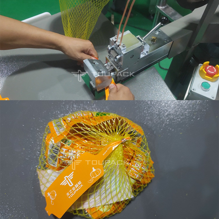 Máy đóng gói túi lưới tỏi thủ công với Staples Máy đóng gói túi gừng gừng gừng bán tự động