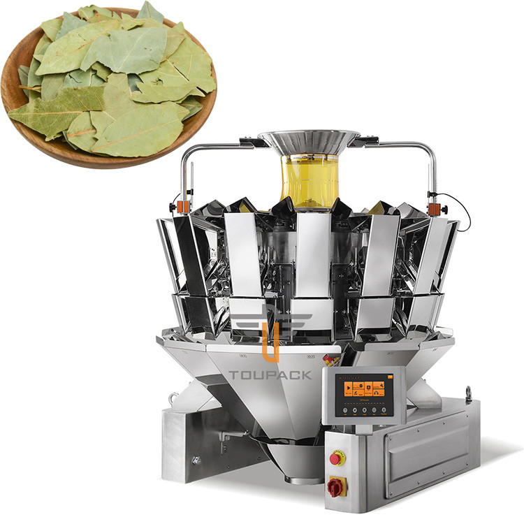 Máy đóng gói cân thẳng đứng hoàn toàn tự động cho lá trà khô lá vịnh với 14 đầu Multihead Weigher