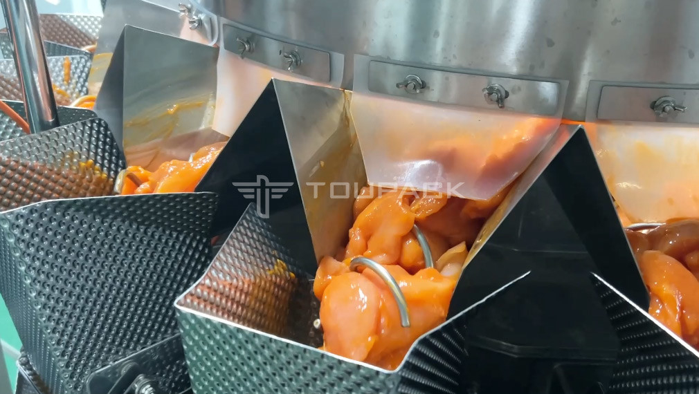 Gà tươi Chicken Sheep thịt lợn thịt bò Multihead Weigher 14 đầu Máy nạp thịt vít