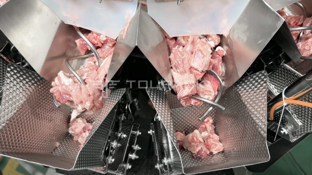 Thịt đông lạnh tươi thịt lợn sống miếng xương sườn Máy cân nhiều đầu đóng gói với bánh vít