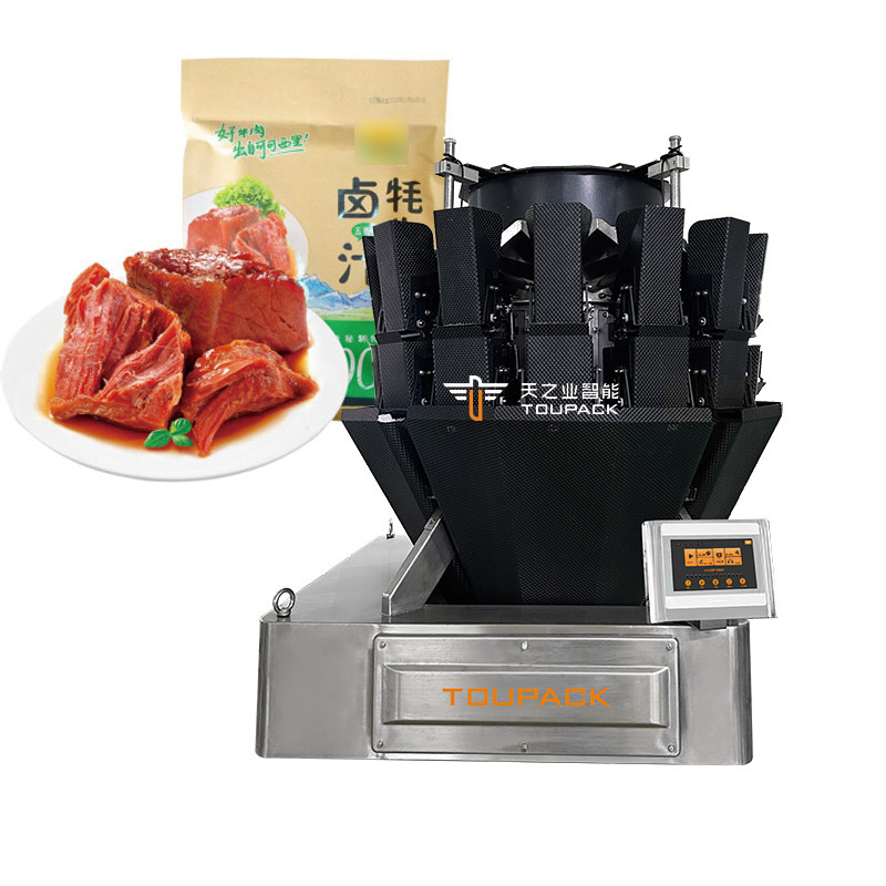 Máy đóng gói thịt bò tự động thịt lợn thịt gia cầm xúc xích chất dính thực phẩm với máy đóng gói niêm phong nhiều đầu cân