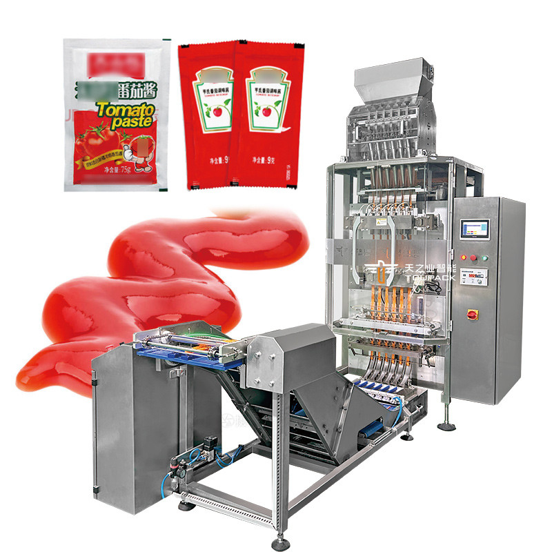 Máy nạp bột tự động Sauce chất lỏng Sachet Stick Multi Lane Máy đóng gói nhiều làn với checkweigher nhiều làn