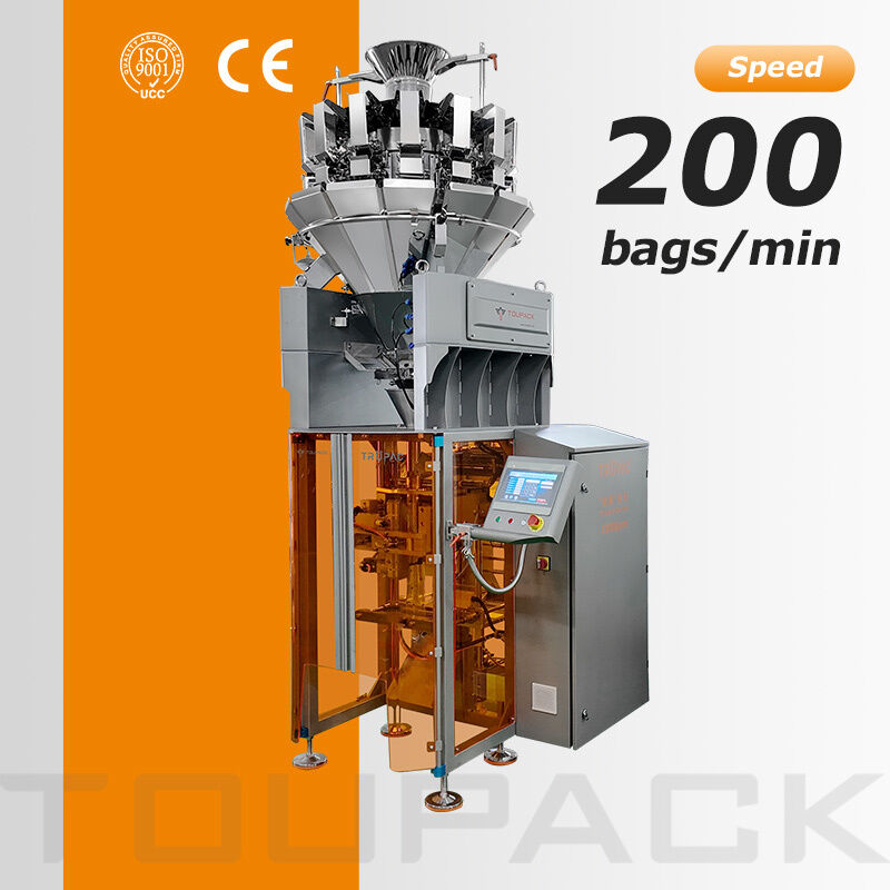 Máy đóng gói tự động VFFS cho bao bì thực phẩm với Multihead Weigher 20-200 gói mỗi phút Hệ thống cân chính xác cao