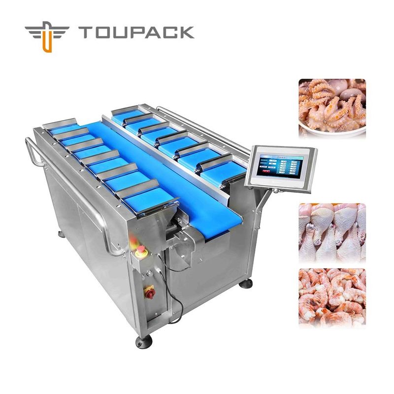 TOUPACK 12 đầu Hệ thống cân băng tải 30WPM Máy cân băng tải cho thực phẩm biển