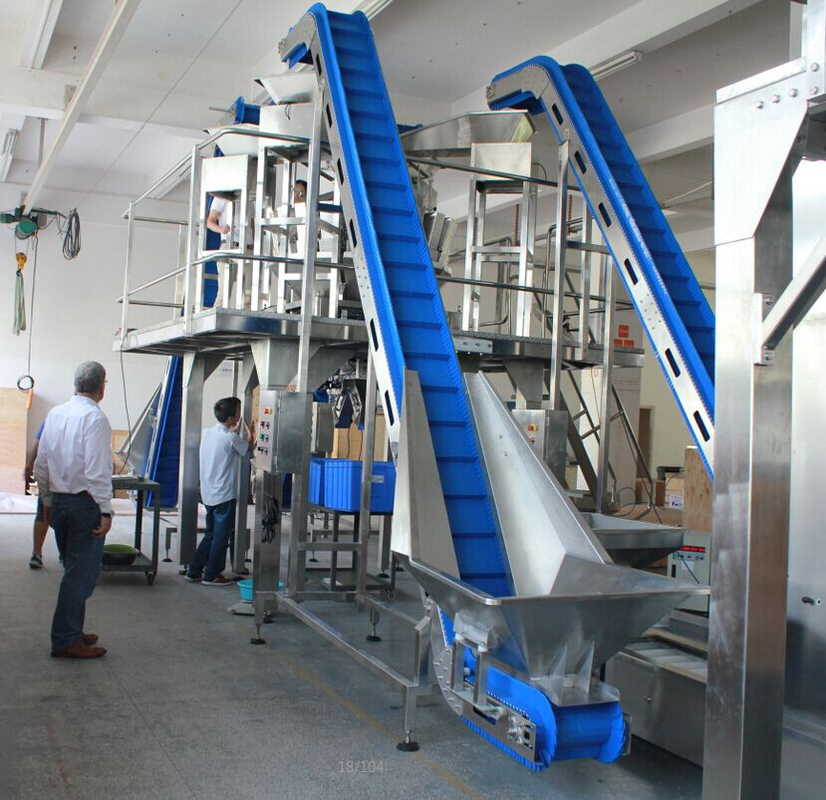 1.1KW Băng tải nghiêng Hình dạng S Thang máy Thép không gỉ 200L Phễu kết nối