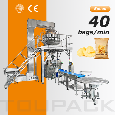 Dây chuyền đóng gói thực phẩm dạng phồng chất lượng cao có cân nhiều đầu, 30-60 túi/phút